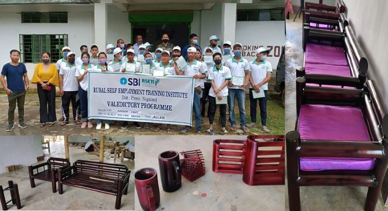The trainees with others during the valedictory programme for SBI-RSETI Peren 132nd batch for bamboo and cane craft making programme on August 21.